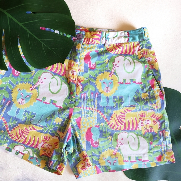 Key West Pants - Key West Colorful Safari Animal Shorts 6 Blue Pink